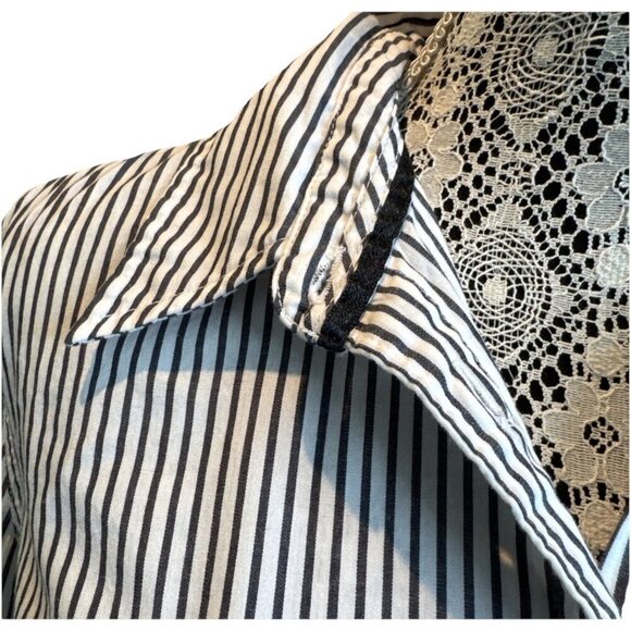 Jacob, dress shirt women's, XL, Black &white Striped button up high collar darts - Picture 6 of 16
